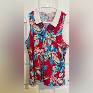 Tommy Bahama golf Pink Floral Sleeveless Blouse with zipper neckline